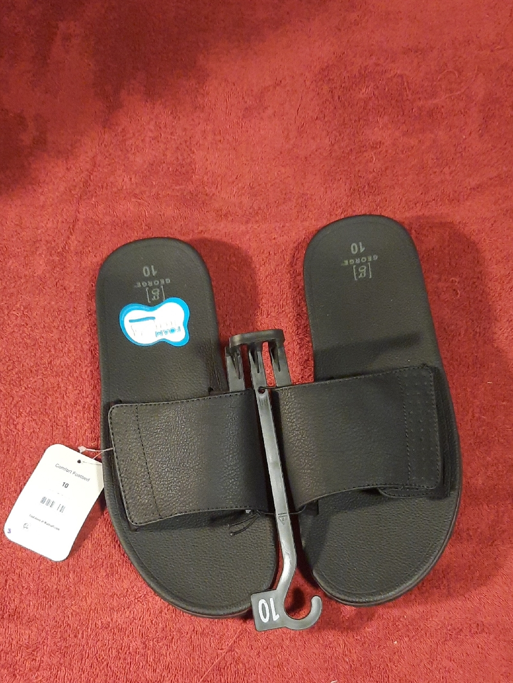 Mens Leather George Black Slide Sandals Easy Closure